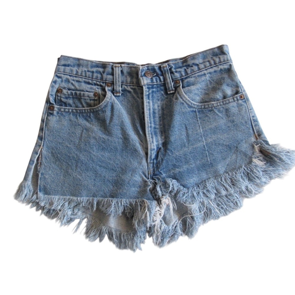 Levis Fringe Denim Shorts 30 DIY Light Wash Side Slits Cutoffs Boho Festival